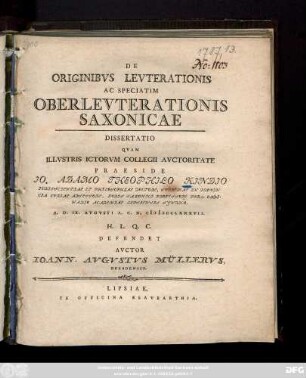 De Originibvs Levterationis Ac Speciatim Oberlevterationis Saxonicae : Dissertatio