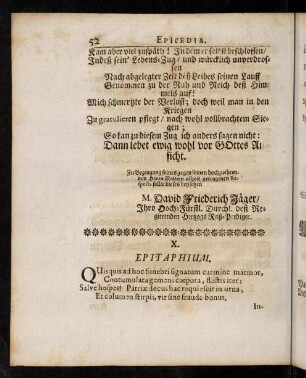 52-67, X. Epitaphium. - XXII. Kurze Grab-Schrifft.