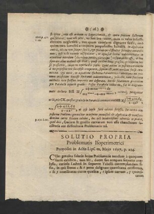 Solutio Propria Problematicis Isoperimetrici Propositi in Actis Lips. m. Maio 1697, p. 214.