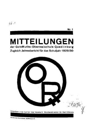 1929/30: Mitteilungen der Guts-Muths-Oberrealschule, Quedlinburg ... - 1929/30
