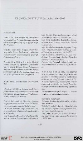 Kronika Instytutu za lata 2006-2007