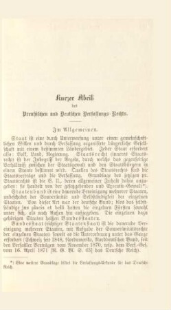 Kurzer Abriß des Preußischen und Deutschen Verfassungs-Rechts.