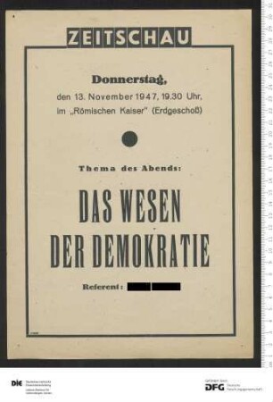 Ankündigung einer einzelnen Veranstaltung 1947