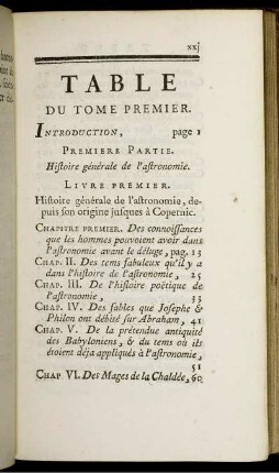 Table Du Tome Premier.