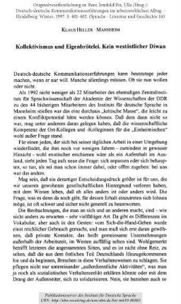 Kollektivismus und Eigenbrötlerei. Kein westöstlicher Diwan
