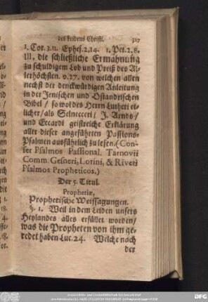 Der 5. Titul. Prophetiae, Prophetische Weissagungen.