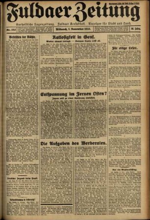 Erste Ausgabe vom Mittwoch, den 01. November 1933.