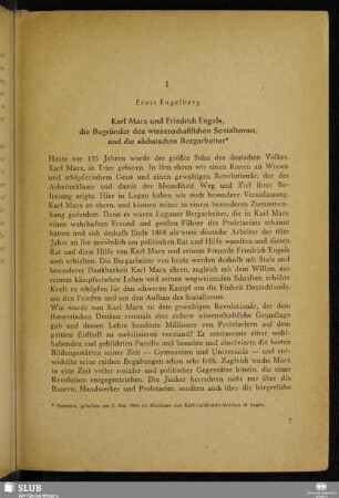 I Karl Marx und Friedrich Engels, die Begründer des wissenschaftlichen Sozialismus, und die sächsischen Bergarbeiter