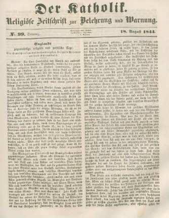 457-458 Englands gegenwärtige religiöse und politische Lage