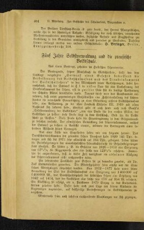 Fünf Jahre Selbstverwaltung und die preußische Volksschule : aus einem Vortrage, gehalten im Halleschen Lehrervereine