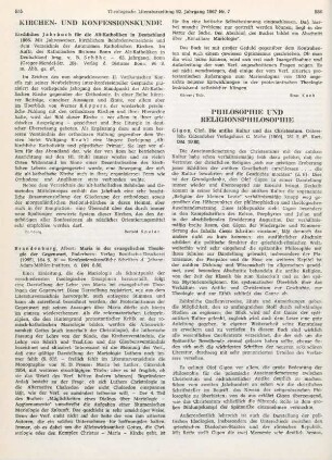 535-536 [Rezension] Brandenburg, Albert, Maria in der evangelischen Theologie der Gegenwart