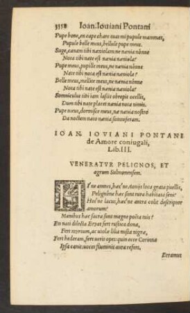 Ioan. Ioviani Pontani de Amore coniugali, Lib. III.