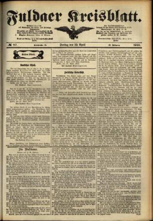 Erste Ausgabe vom Freitag, den 29. April 1910.