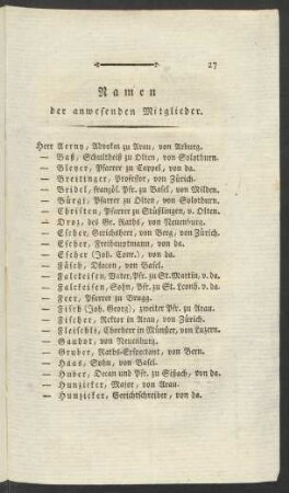 Namen der anwesenden Mitglieder.