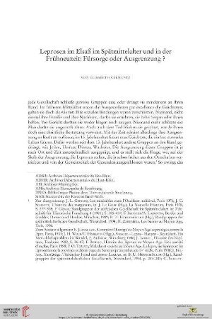 Leprosen im Elsaß im Spätmittelalter und in der Frühneuzeit: Fürsorge oder Ausgrenzung?