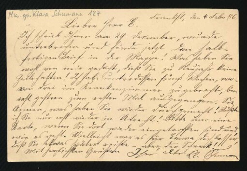 Postkarte an Wilhelm Engelmann : 04.02.1886
