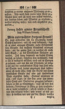 Pavang suchte genaue Freundschafft bey William Friend