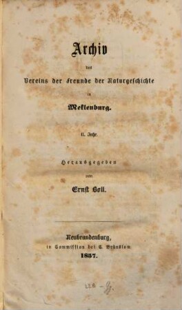 Archiv des Vereins der Freunde der Naturgeschichte in Mecklenburg. 11. 1857