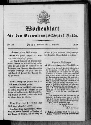 Nr. 38, Ausgabe vom 22. September 1849