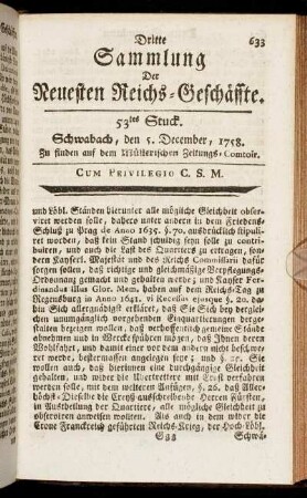 53tes Stuck. Schwabach, den 5. December, 1758.