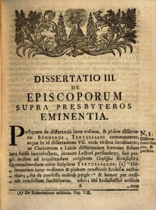 De hierarchia ecclesiae catholicae : dissertatio III. qua episcoporum supra presbyteros eminentia adversus Böhmerum vindicatur