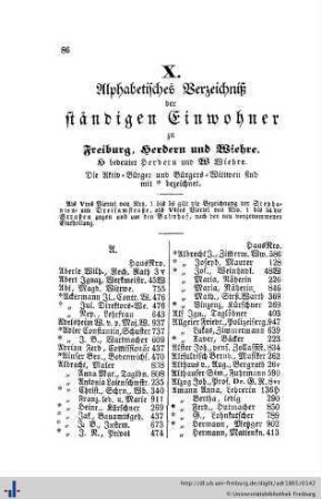 Alphabetisches Verzeichniß der ständigen Einwohner.