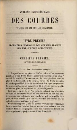 Analyse infinitésimale des courbes sur une surface quelsonque