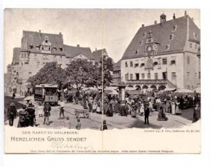 "Der Markt zu Heilbronn" - Klappkarte; Marktplatz mit Marktständen und Rathaus