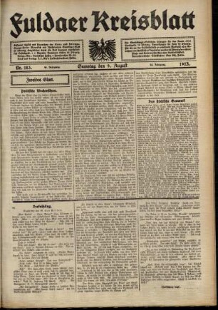 Zweite Ausgabe vom Samstag, den 09. August 1913.