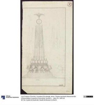 Graudenz (Grudziądz), ehem. Regierungsbezirk Marienwerder (Województwo Kujawsko-Pomorskie). Ausführungsentwurf zum Denkmal für Wilhelm de Courbière als Tropaion mit Mörsern und Granaten