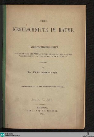 Über Kegelschnitte im Raume