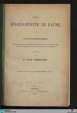 Über Kegelschnitte im Raume