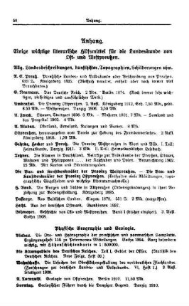 Anhang - Einige wichtige literarische Hilfsmittel für die Landeskunde von Ost- und Westpreußen