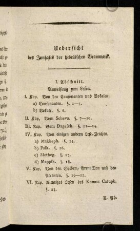 XXIX-XXXII, Uebersicht des Inhalts der hebräischen Grammatik.