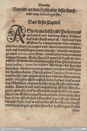 Vorrede an den Liebhaber diser kunst/ und was Astrologia sey.