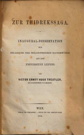 Zur Thiđrekssaga : Inaugural-Dissertation