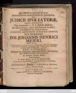 Dissertatio Inauguralis Juridica, De Judice Spoliatore