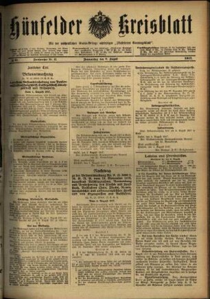 Ausgabe vom Donnerstag, den 09. August 1917.
