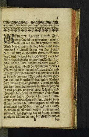 Geliebter Freund/ auff Fragen gründlich zu antworten/ gehöret [...]