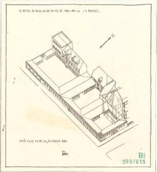 Fischer, Theodor; München, Lindwurmstr.; Garage, Tankstelle und Fahrschule Eibl - Isometrie