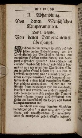 II. Abhandlung. Von denen Menschlichen Temperamenten.