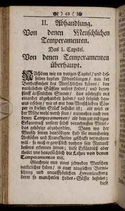 II. Abhandlung. Von denen Menschlichen Temperamenten.
