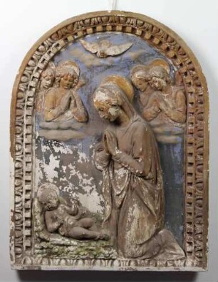 Maria mit Engeln, das Christuskind anbetend