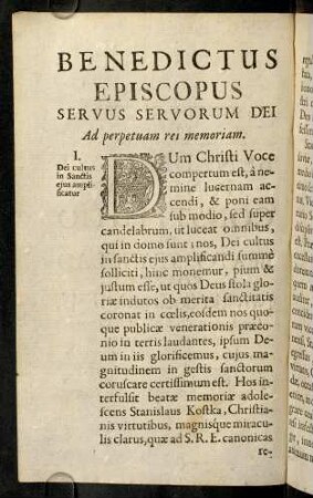 A1v-A7r, Benedictus Episcopus Servus Servorum Dei.