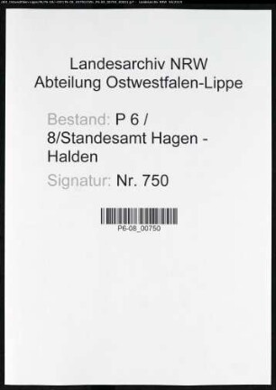 Sterberegister Standesamt Hagen-Halden