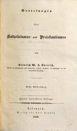 Vorlesungen über Katholicismus und Protestantismus, 1