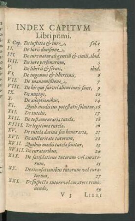 Index Capitum Libri primi.