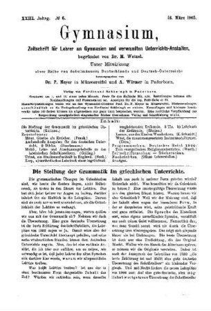 Die Stellung der Grammatik im griechischen Unterrichte