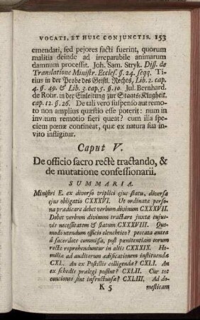 Caput V. De officio sacro rectè tractando , & de mutatione confessionarii.