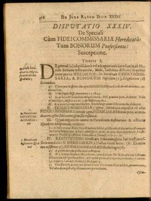 Disputatio XXXIV. De Speciali Cum Fideicommissariae Hereditatis Tum Bonorum Possessionis: Susceptione